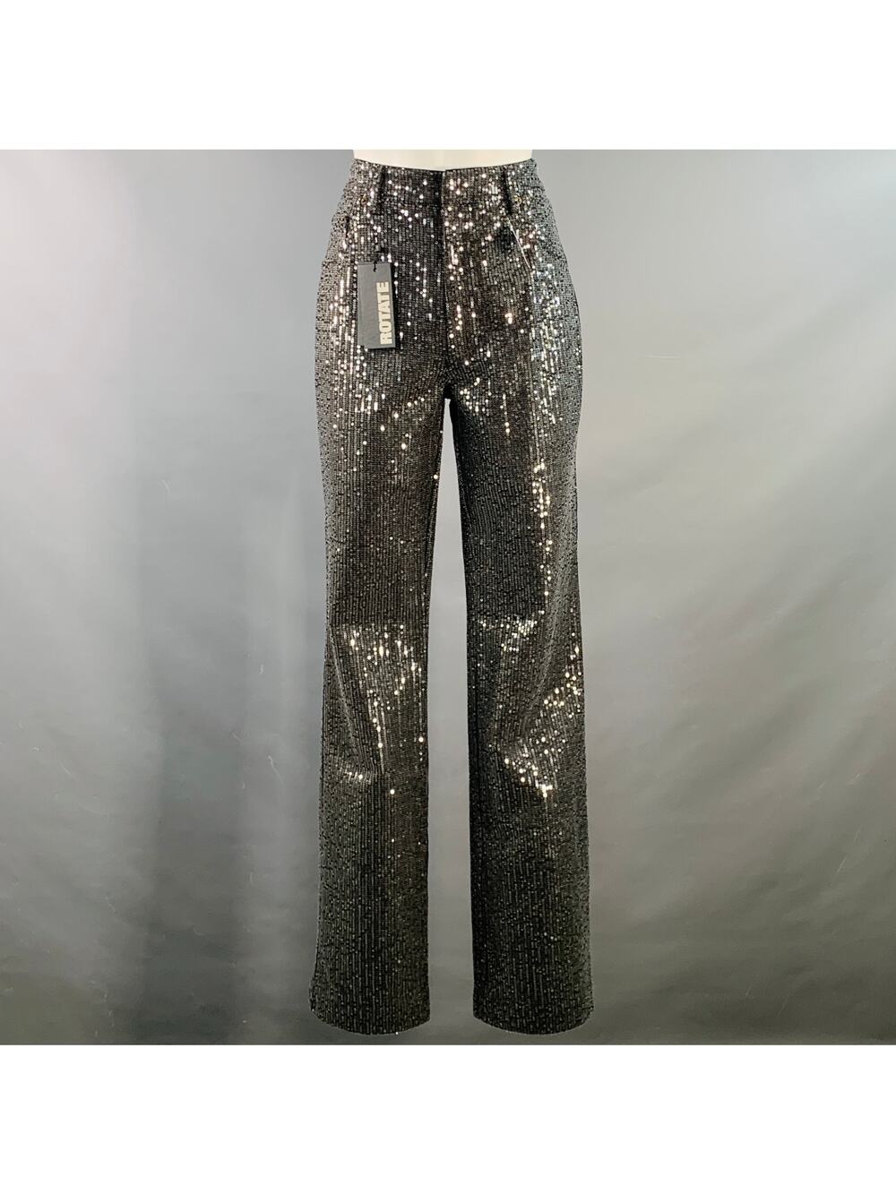 ROTATE Size 26 Grey Charcoal Denim Sequined Straight Zip Fly Casual Pants